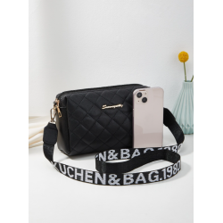 Geantă Crossbody de Umăr Neagră pentru Doamne, Poșetă Versatilă cu Cusături Negre