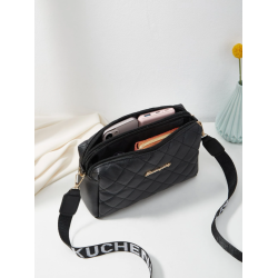 Geantă Crossbody de Umăr Neagră pentru Doamne, Poșetă Versatilă cu Cusături Negre