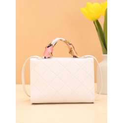 Geantă Pătrată Mică Decorată cu Fundă și Eșarfă de Mătase pentru Cumpărături Zilnice