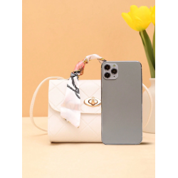 Geantă Pătrată Mică Decorată cu Fundă și Eșarfă de Mătase pentru Cumpărături Zilnice