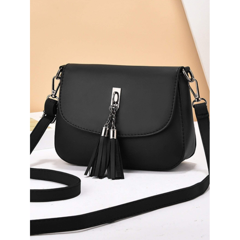 Geantă Crossbody pentru Femei, Curea de Umăr Reglabilă din PU, cu Decorațiune cu Ciucure