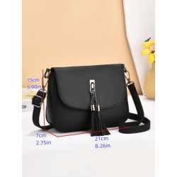 Geantă Crossbody pentru Femei, Curea de Umăr Reglabilă din PU, cu Decorațiune cu Ciucure