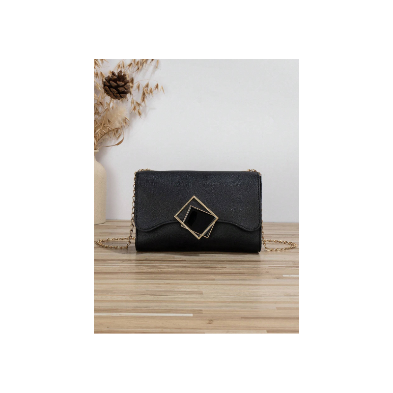 Geantă Pătrată Mini cu Decorațiuni Geometrice și Curea Lanț