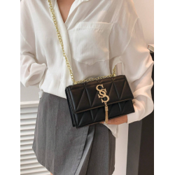 Geantă Pătrată Neagră pentru Femei cu Decorațiuni Metalice