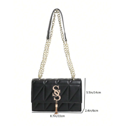 Geantă Pătrată Neagră pentru Femei cu Decorațiuni Metalice