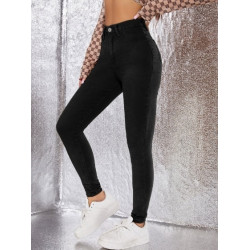 Blugi Negri Skinny cu Talie Înaltă și Fermoar pentru Femei