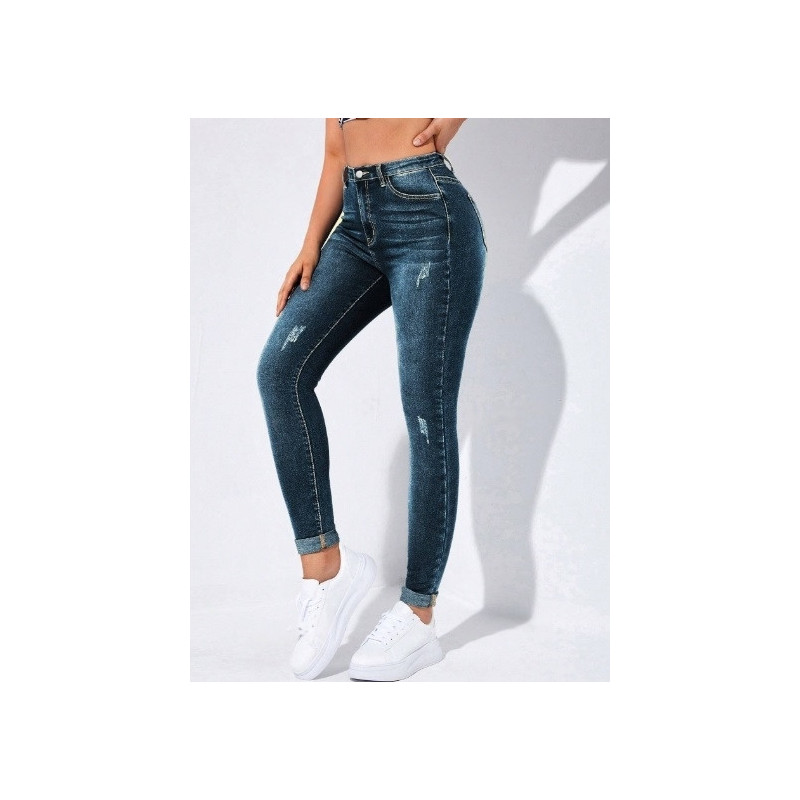 Blugi Skinny cu Talie Înaltă și Nasturi Decorativi – Stil Y2K pentru Femei
