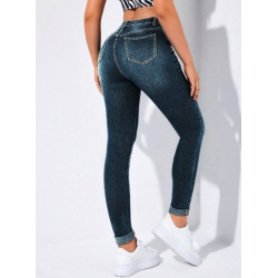 Blugi Skinny cu Talie Înaltă și Nasturi Decorativi – Stil Y2K pentru Femei
