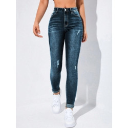 Blugi Skinny cu Talie Înaltă și Nasturi Decorativi – Stil Y2K pentru Femei