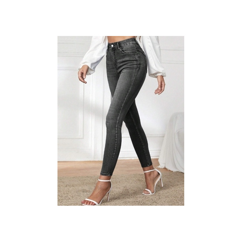 Blugi Skinny Privé cu Talie Înaltă și Finisaj Spălat
