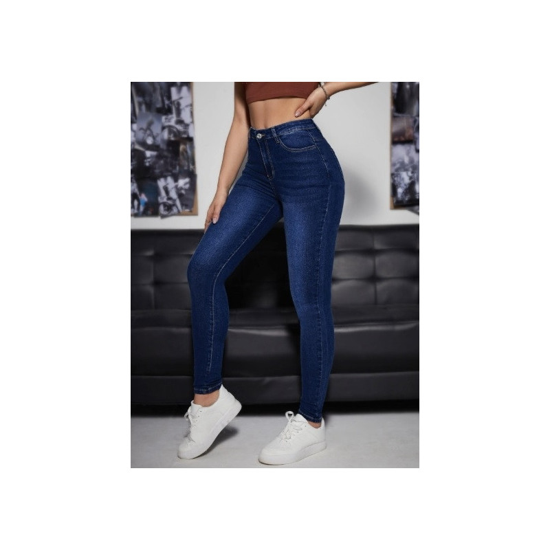 Blugi Skinny Albastri cu Buzunare Oblice pentru Femei