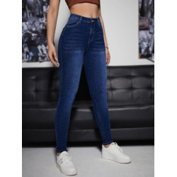 Blugi Skinny Albastri cu Buzunare Oblice pentru Femei