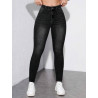 Blugi Skinny Negri cu Buzunare Oblice pentru Femei