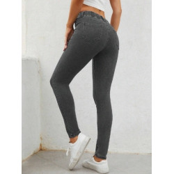 Blugi Skinny Gri cu Talie Elastică pentru Femei