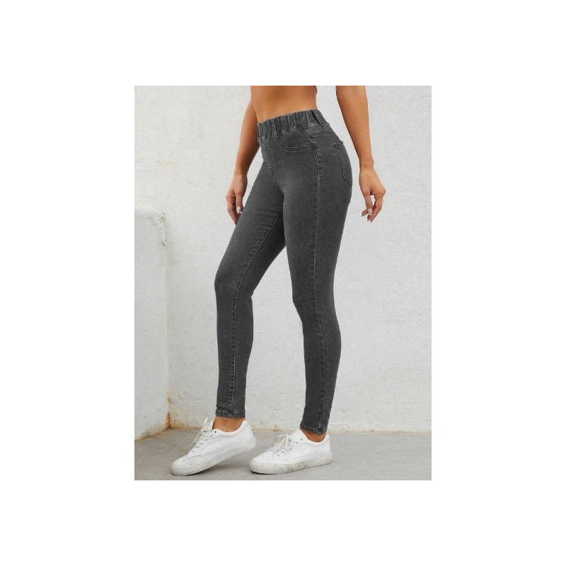 Blugi Skinny Gri cu Talie Elastică pentru Femei