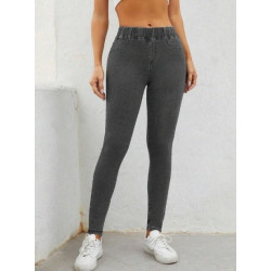 Blugi Skinny Gri cu Talie Elastică pentru Femei