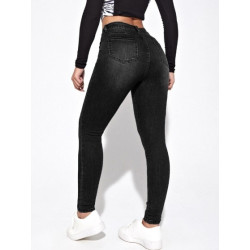 Blugi Skinny Negri cu Talie Înaltă pentru Femei