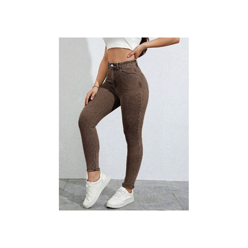 Blugi Skinny Maro cu Buzunare Oblice pentru Femei