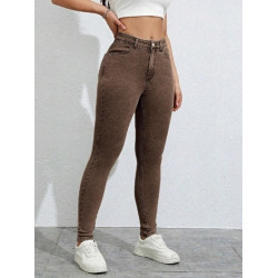 Blugi Skinny Maro cu Buzunare Oblice pentru Femei