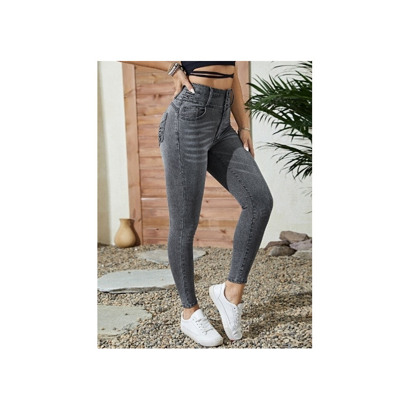 Blugi Skinny Gri cu Talie Înaltă pentru Femei – Eleganță Modernă și Confort