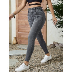Blugi Skinny Gri cu Talie Înaltă pentru Femei – Eleganță Modernă și Confort