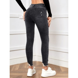 Blugi Skinny cu Tăieturi și Tiv Nefinisat pentru Femei