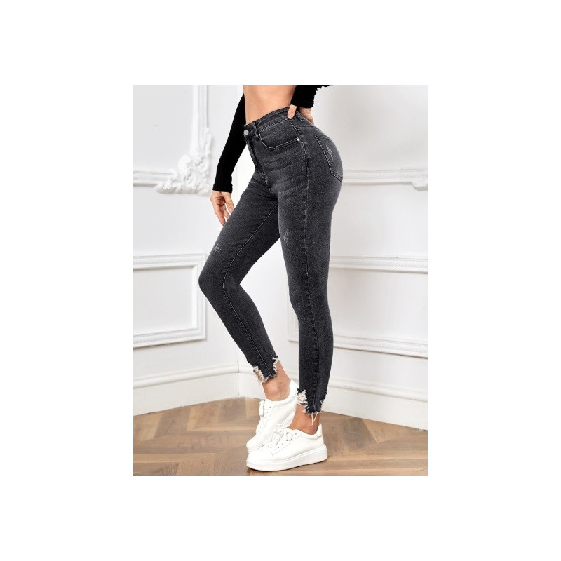 Blugi Skinny cu Tăieturi și Tiv Nefinisat pentru Femei