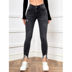 Blugi Skinny cu Tăieturi și Tiv Nefinisat pentru Femei