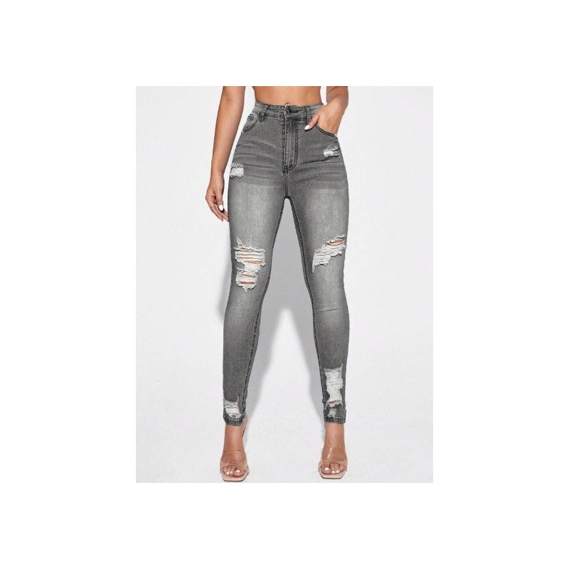 Blugi Skinny Casual pentru Femei cu Tăieturi, Buzunare și Detalii Ripped