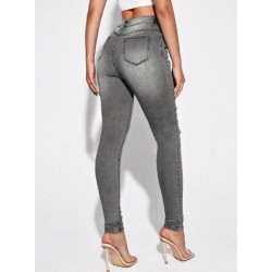 Blugi Skinny Casual pentru Femei cu Tăieturi, Buzunare și Detalii Ripped