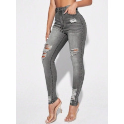 Blugi Skinny Casual pentru Femei cu Tăieturi, Buzunare și Detalii Ripped
