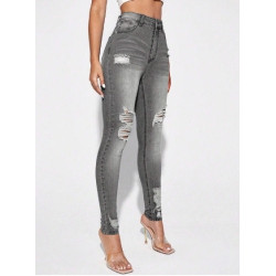 Blugi Skinny Casual pentru Femei cu Tăieturi, Buzunare și Detalii Ripped