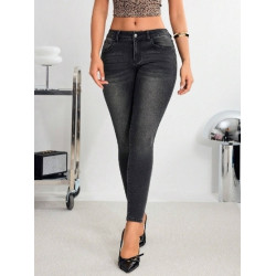 Blugi Skinny Gri Casual cu Buzunare Oblice pentru Femei