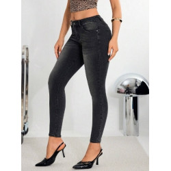 Blugi Skinny Gri Casual cu Buzunare Oblice pentru Femei