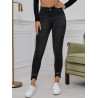 Blugi Skinny Negri cu Tăieturi Ripped și Tiv Brut pentru Femei