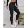 Blugi Skinny Negri cu Tăieturi Ripped și Tiv Brut pentru Femei