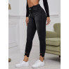 Blugi Skinny Negri cu Tăieturi Ripped și Tiv Brut pentru Femei