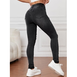 Blugi Skinny cu Tăieturi, Tiv Desfăcut și Buzunare Oblice pentru Femei