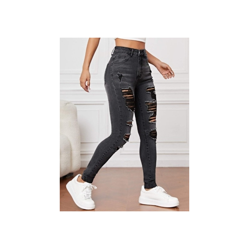 Blugi Skinny cu Tăieturi, Tiv Desfăcut și Buzunare Oblice pentru Femei