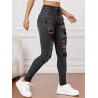 Blugi Skinny cu Tăieturi, Tiv Desfăcut și Buzunare Oblice pentru Femei