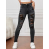 Blugi Skinny cu Tăieturi, Tiv Desfăcut și Buzunare Oblice pentru Femei