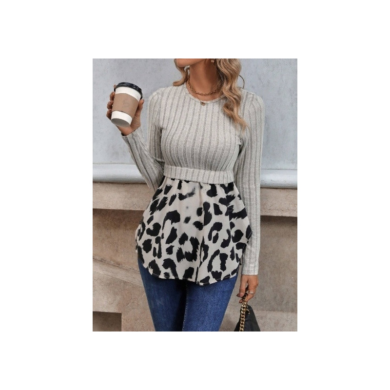 Bluză Peplum cu Imprimeu Leopard pentru Femei