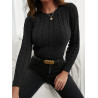 Pulover Negru pentru Femei, Tricotat cu Model Torsade