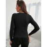 Pulover Negru pentru Femei, Tricotat cu Model Torsade