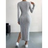 Rochie Bodycon Gri cu Deschidere pe Coapsă