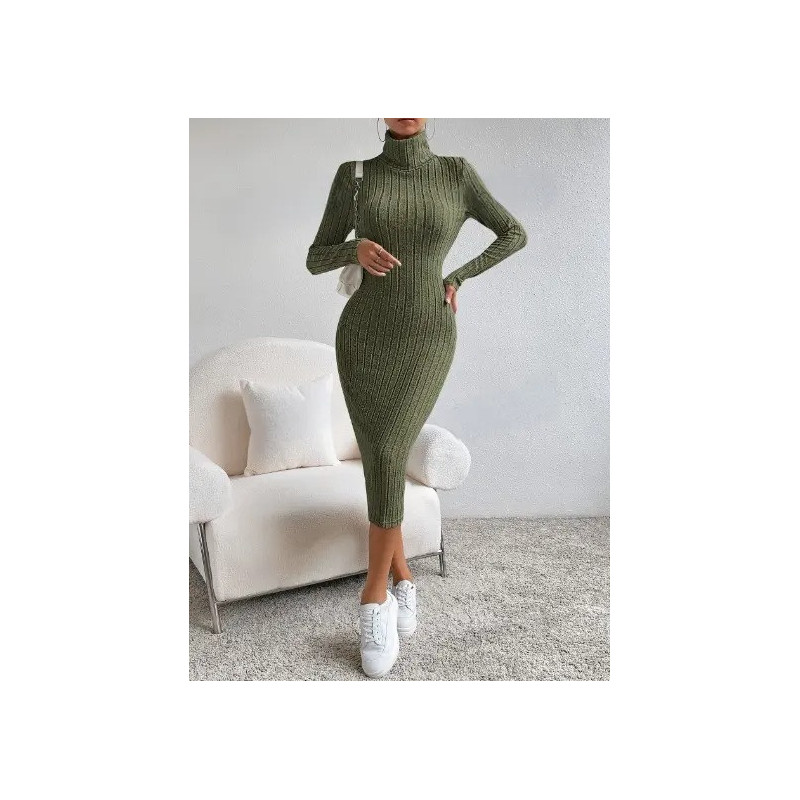 Rochie Bodycon cu Guler Înalt și Țesătură Ripsată