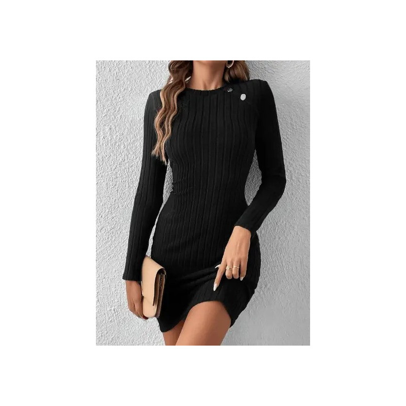 Rochie Bodycon cu Detalii cu Nasturi și Țesătură Ripsată