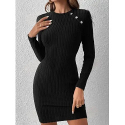 Rochie Bodycon cu Detalii cu Nasturi și Țesătură Ripsată