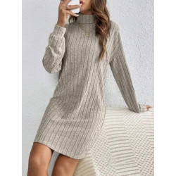 Rochie cu Guler Înalt și Mânecă Lungă din Material Texturat