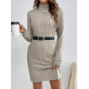 Rochie cu Guler Înalt și Mânecă Lungă din Material Texturat
